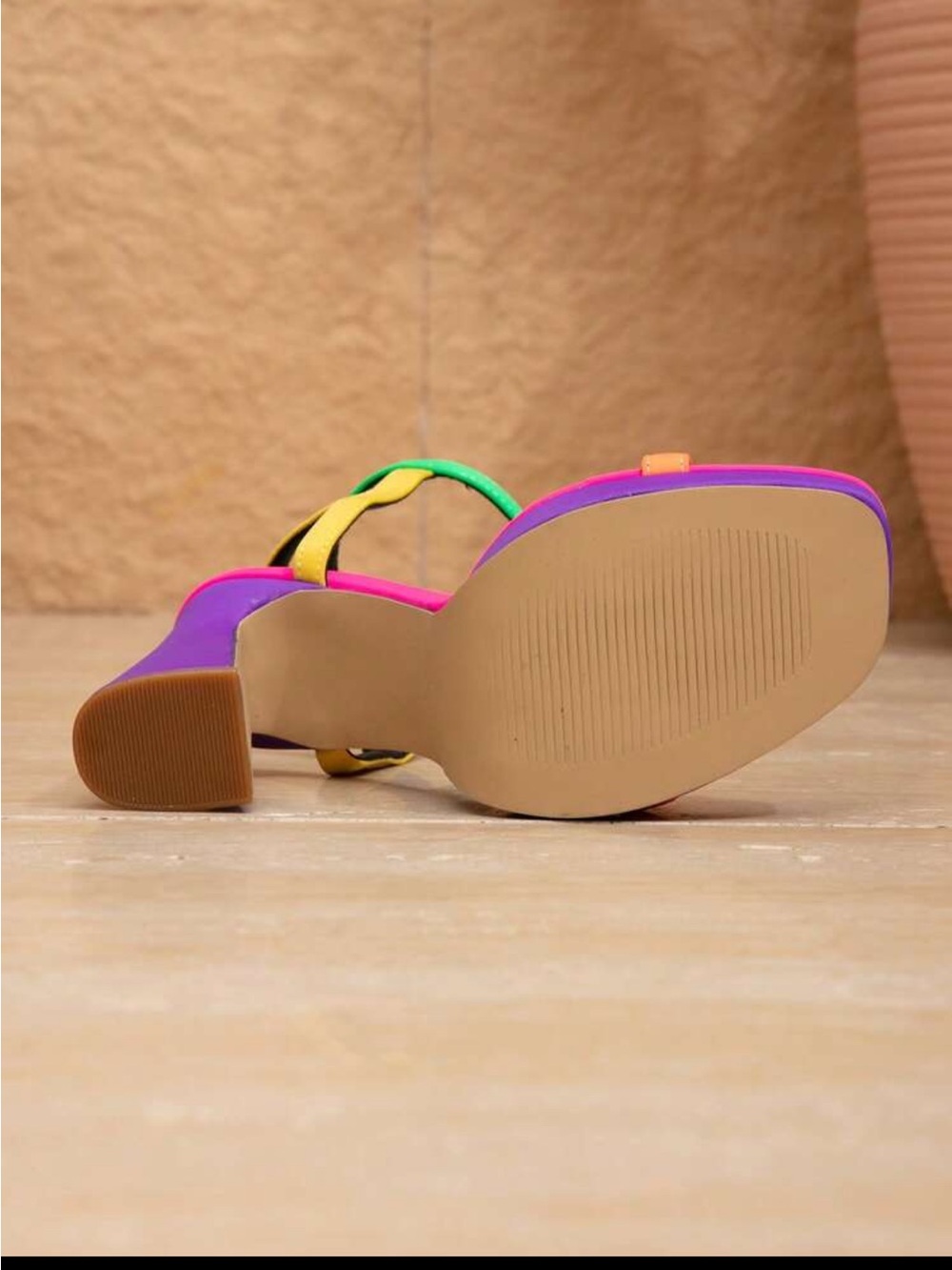 Shoe Dazzle Neon Colorblock Strappy Block Heel Sandals - Picture 6 of 12